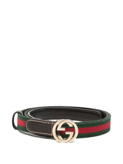 Pre-owned Gucci 2020s Web Interlocking-g Belt In Green
