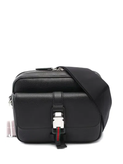 Pre-owned Gucci 2020s Web-stripe Leather Shoulder Bag In Black