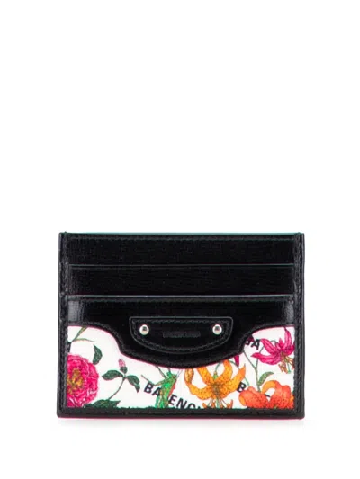 Pre-owned Gucci 2021-2025 Balenciaga The Hacker Project Flora Calfskin And Canvas Neo Classic Case Card Holder In Black