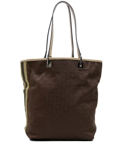 Pre-owned Gucci 2021-2025 Gg Canvas Web Tote Bag In Brown