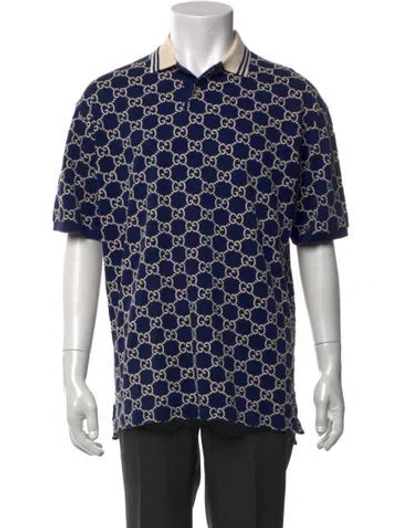 Pre-owned Gucci 2021 Gg Logo Polo Shirt In Blue