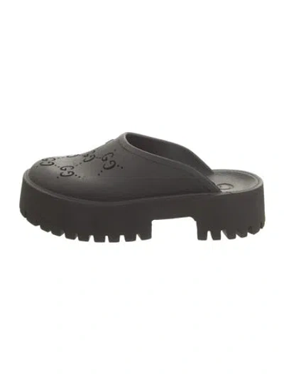 Pre-owned Gucci 2021 Platform Perforated G Sandal Mules In Black