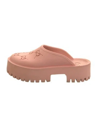 Pre-owned Gucci 2021 Platform Perforated G Sandal Mules In Pink