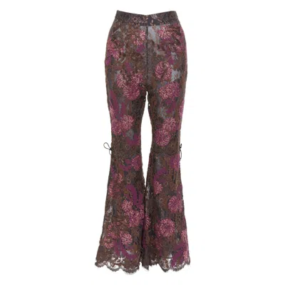 Pre-owned Gucci 2021 Runway Aria 1999 Reissue Floral Lame Lace Flared Pants It36 Xxs In Black