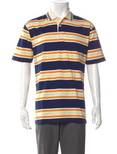 Pre-owned Gucci 2021 Striped Polo Shirt W/ Tags In Blue