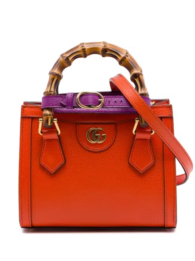 Pre-owned Gucci 2021-2026 Small Calfskin Bamboo Diana Satchel In Orange