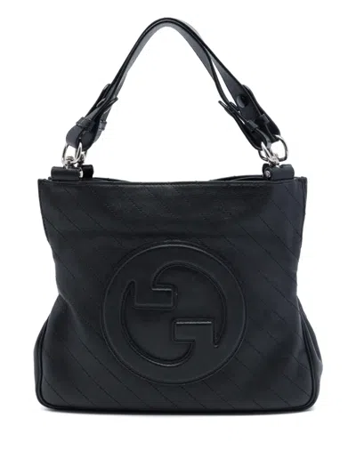 Pre-owned Gucci 2021-2026 Small Diagonal Stitched Calfskin Blondie Satchel In Black