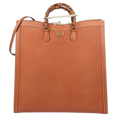 Pre-owned Gucci 2022 Brown Calfskin Leather Maxi Diana Unisex Tote Bag