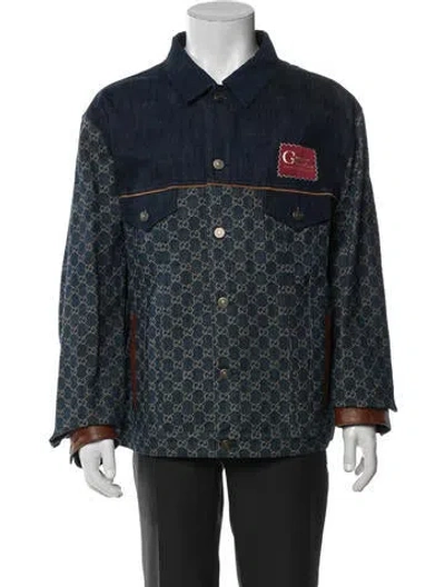 Pre-owned Gucci 2022 Gg Canvas Trucker Jacket In Blue