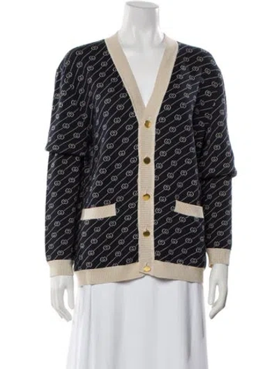 Pre-owned Gucci 2022 Gg Logo Cardigan In Blue