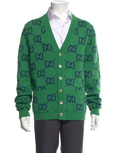 Pre-owned Gucci 2022 Gg Logo Cardigan In Green