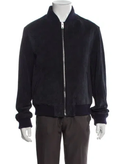 Pre-owned Gucci 2022 Gg Printed Suede Bomber Jacket Bomber Jacket In Blue