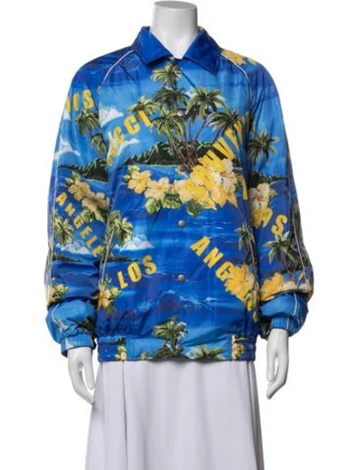 Pre-owned Gucci 2022 Graphic Print Bomber Jacket W/ Tags In Blue