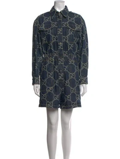 Pre-owned Gucci 2022 Graphic Print Jumpsuit W/ Tags In Blue