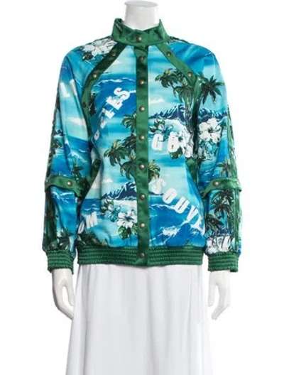 Pre-owned Gucci 2022 Printed Bomber Jacket W/ Tags In Blue