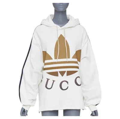 Pre-owned Gucci 2022 Runway Adidas Trefoil Cropped Raw Hem Oversized Hoodie Sweatshirt S In Gray