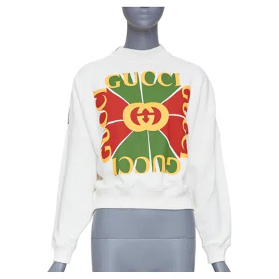 Pre-owned Gucci 2022 Vintage Logo Geometric Graphic Print Cotton Zip Shoulder Sweatshirt In Gray