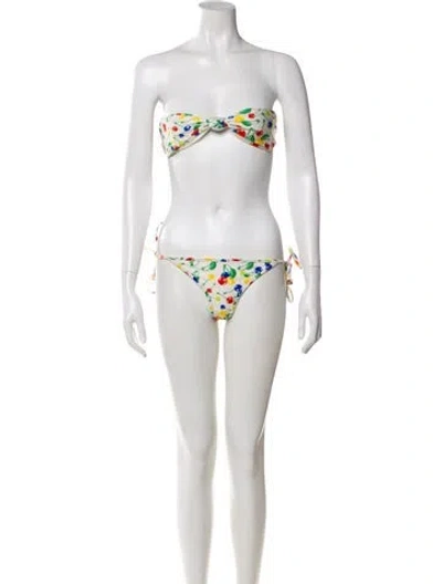 Pre-owned Gucci 2023 Cherries Print Bikini Swimsuit W/ Tags In White