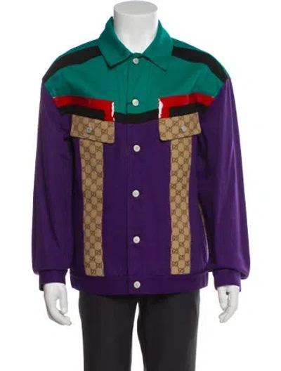 Pre-owned Gucci 2023 Colorblock Pattern Trucker Jacket W/ Tags In Purple