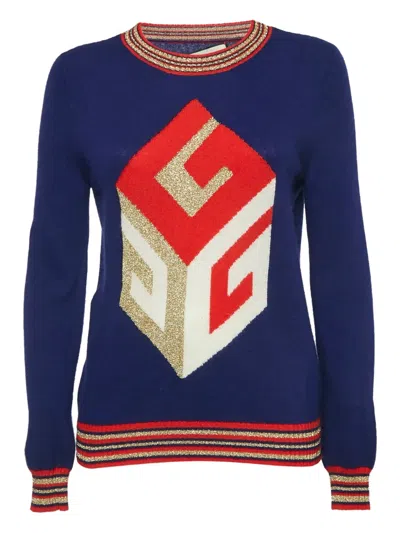 Pre-owned Gucci 2023 Cube-intarsia Jumper In Blue
