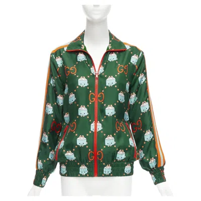 Pre-owned Gucci 2023 Pikarar Gg Logo Monogram Green Orange Silk Track Jacket Xxs