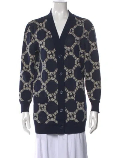 Pre-owned Gucci 2023 Reversible Wool Sweater In Blue
