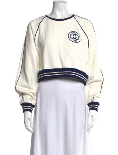 Pre-owned Gucci 2023 Striped Crew Neck Sweatshirt Sweatshirt In White