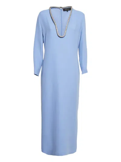 Pre-owned Gucci 2024 Embellished-neckline Midi Dress In Blue