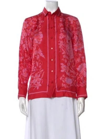 Pre-owned Gucci 2024 Floral Print Blouse In Red