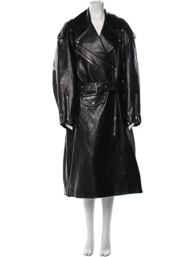 Pre-owned Gucci 2024 Leather Trench Coat In Black