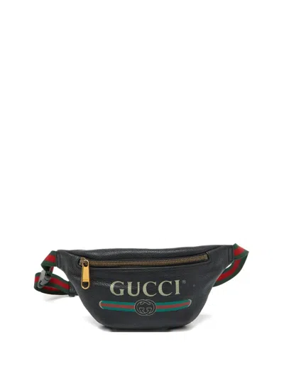 Pre-owned Gucci 2024 Logo Leather Belt Bag In Black