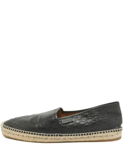 Pre-owned Gucci 2024 Microssima Leather Espadrilles In Black