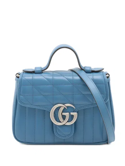 Pre-owned Gucci 2024 Mini Marmont Matelassé Leather Bag In Blue