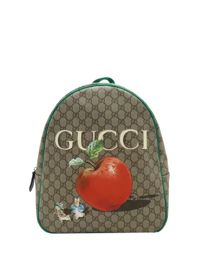 Pre-owned Gucci 2024 Peter Rabbit Childrens Gg Supreme Apple Backpack In Neutral
