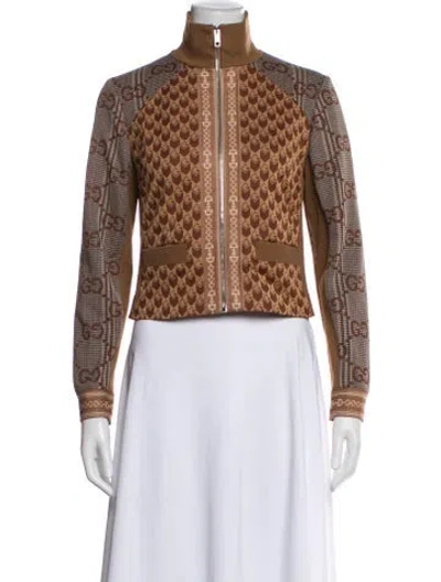 Pre-owned Gucci 2024 Printed Biker Jacket W/ Tags In Brown