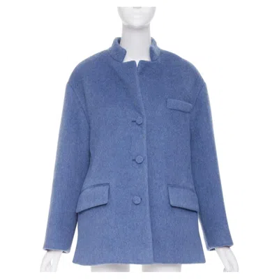 Pre-owned Gucci 2024 Runway Blue Mohair Wool Back Button Open Vent Flared Coat It38 S