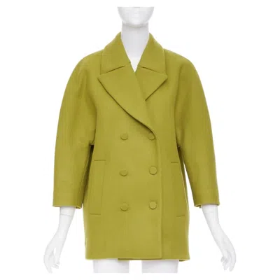 Pre-owned Gucci 2024 Runway Green Batavia Wool Double Breasted Cocoon Coat It38 Xs