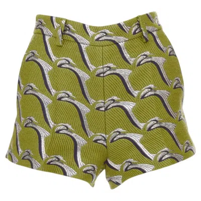 Pre-owned Gucci 2024 Runway Grey Heron Bird Jacquard High Waist Formal Micro Shorts It38 In Gray