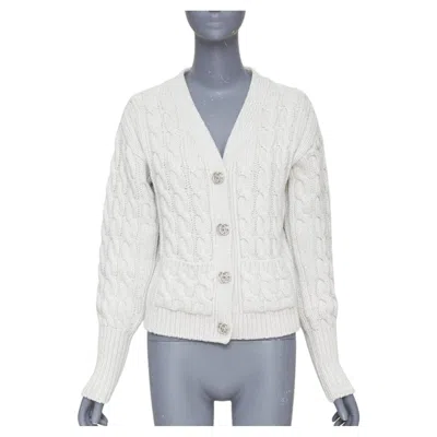 Pre-owned Gucci 2024 Runway Grey Lurex Metallic Cable Knit Wool Cashmere Cardigan Sweater In Gray