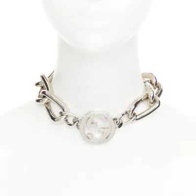 Pre-owned Gucci 2024 Runway Punk Oversized Link Xl Gg Silver Tone Choker Necklace In Multiple