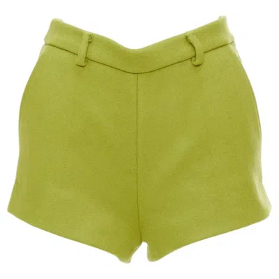 Pre-owned Gucci 2024 Sabato Green Textured Wool Mohair Tailored Micro Shorts It38 Xs