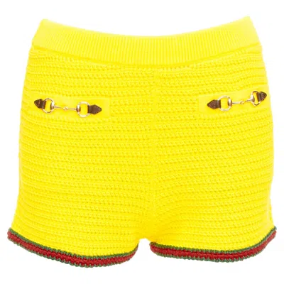 Pre-owned Gucci 2024 Sabato Yellow Red Green Web Horsebit Cotton Crochet Knit Shorts S