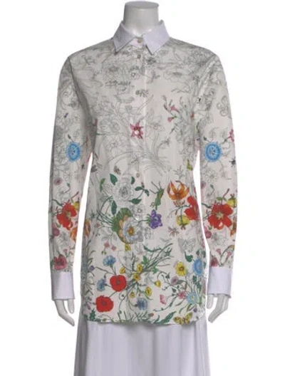 Pre-owned Gucci 2025 Floral Print Blouse W/ Tags In White