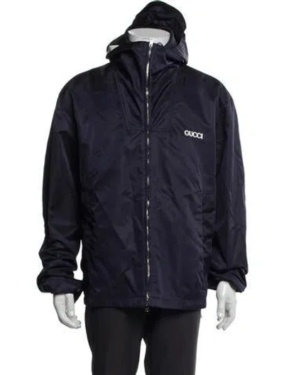 Pre-owned Gucci 2025 Graphic Print Windbreaker W/ Tags In Blue