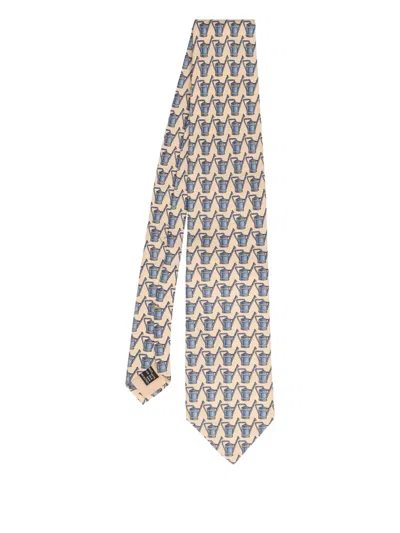 Pre-owned Gucci 2025 Watering Can-print Silk Tie In Neutral