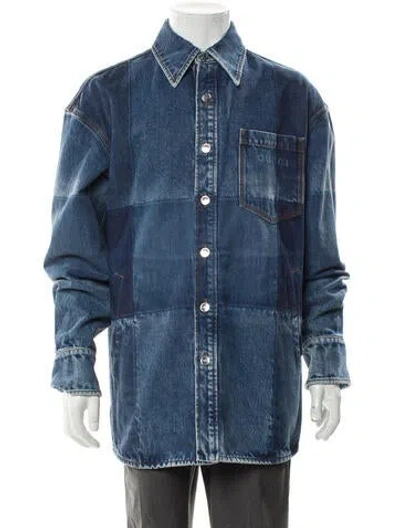 Pre-owned Gucci 2025-2026 Plaid Print Denim Jacket In Blue
