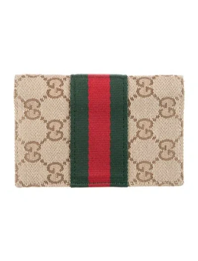 Pre-owned Gucci 2026 Gg Web Accent Card Case Compact Wallet In Neutral