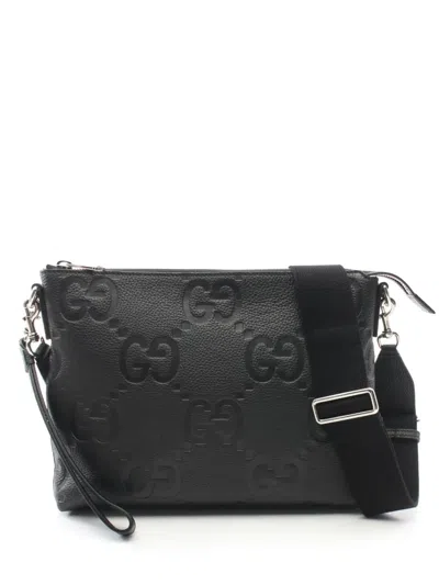 Pre-owned Gucci 20s Medium Jumbo Gg Two-way Messenger Bag In Black