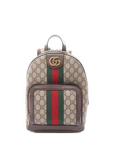 Pre-owned Gucci 20s Ophidia Canvas Backpack In Neutral