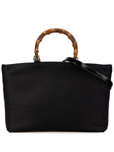 Pre-owned Gucci 20th Century Bamboo Canvas Satchel In Black